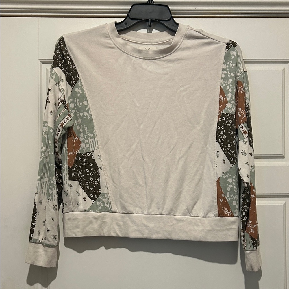 Thread & Supply Patchwork Long Sleeve Top - Cream, Brown, Green